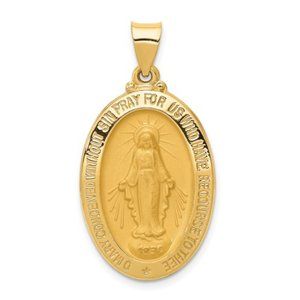 14k Gold Hallow Miraculous Medal Charm Pendant